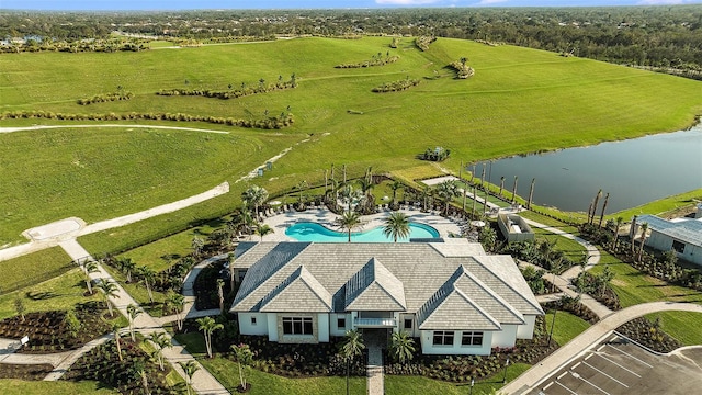 aerial view featuring a water view