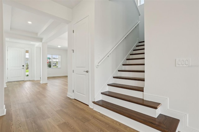 16354 Silver Grove Blvd, Winter Garden, FL 34787 - stairs with wood finished floors, recessed lighting, and baseboards