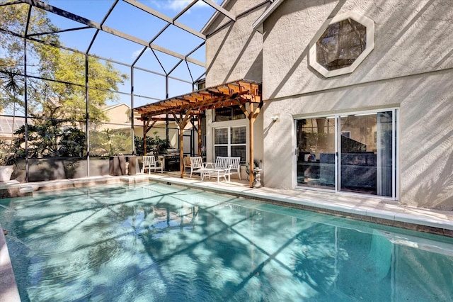 outdoor pool featuring a lanai and a patio