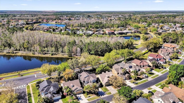 aerial view featuring a residential view and a water view