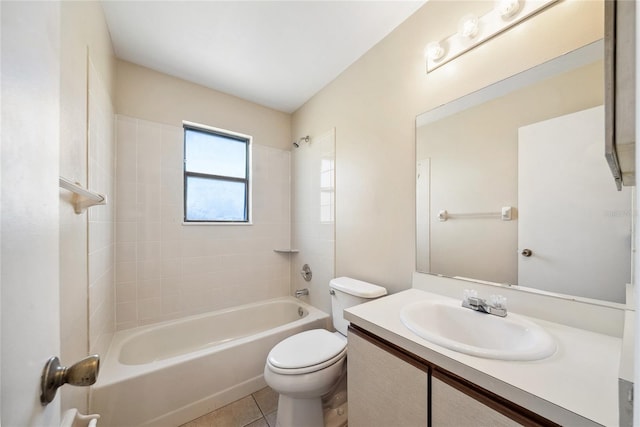 full bathroom with tile patterned flooring, toilet, vanity, and shower / bathtub combination