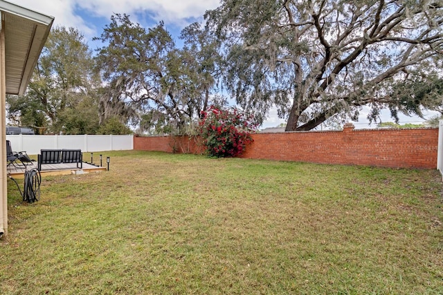 view of yard with a fenced backyard