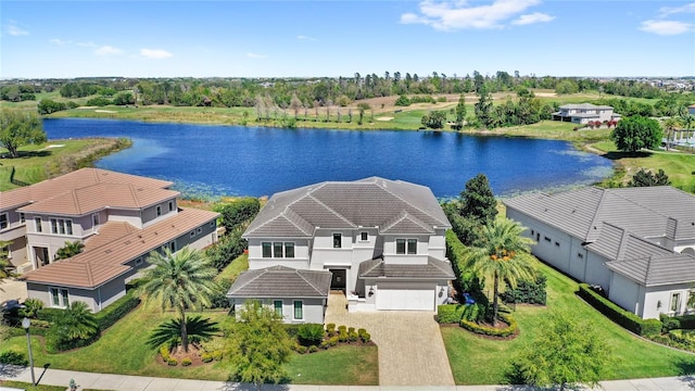 aerial view with a water view