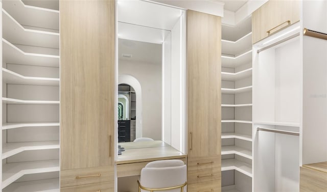 spacious closet featuring arched walkways