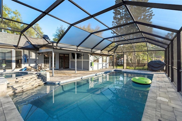 1475 Kettledrum Trl, Deltona, FL 32725 - view of pool with a patio area, a pool with connected hot tub, a grill, and glass enclosure