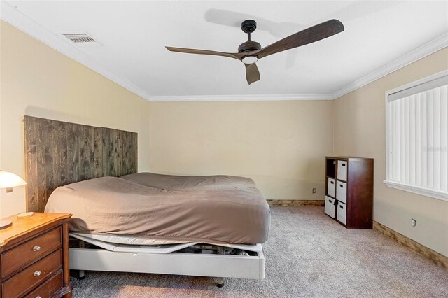 1475 Kettledrum Trl, Deltona, FL 32725 - bedroom featuring ornamental molding, carpet, ceiling fan, and baseboards