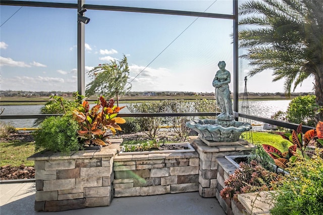 view of patio / terrace featuring a water view