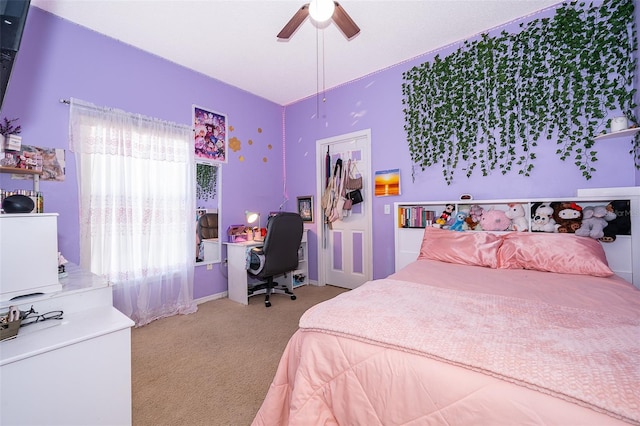 bedroom with carpet flooring and a ceiling fan