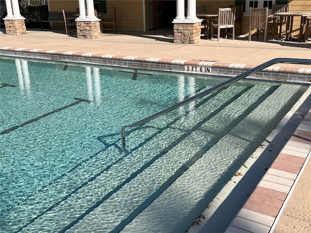 community pool with a patio area