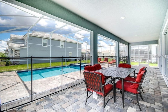 sunroom / solarium with a swimming pool