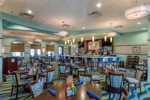 dining area featuring recessed lighting and visible vents