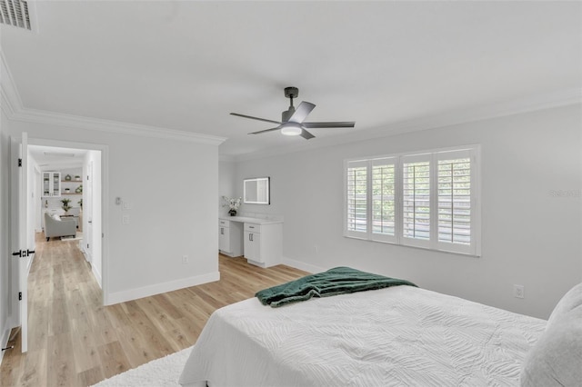 116 E Cottesmore Cir, Longwood, FL 32779 - bedroom featuring visible vents, crown molding, light wood finished floors, baseboards, and a ceiling fan