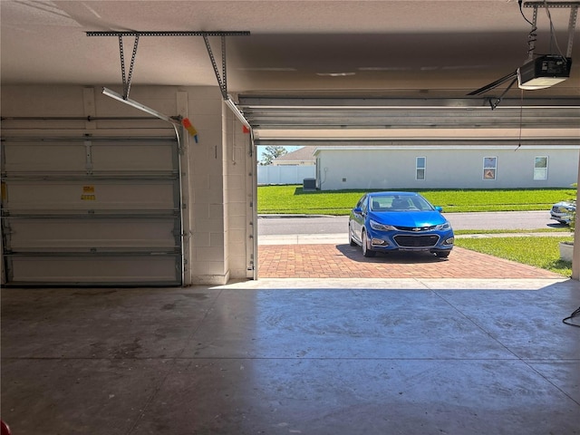 garage with a garage door opener