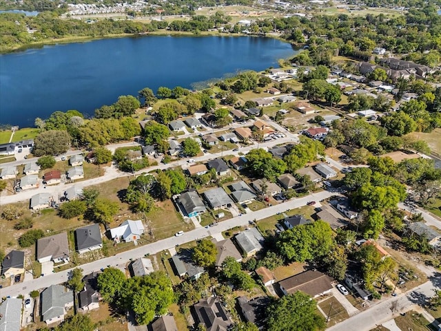 aerial view featuring a residential view and a water view