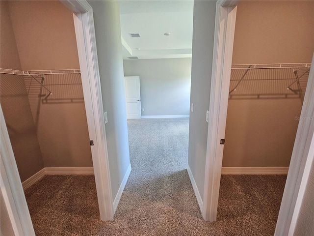 spacious closet with visible vents and carpet