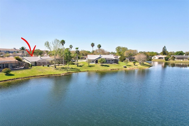 view of water feature with a residential view