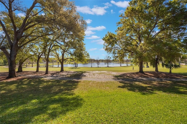 view of yard with a water view