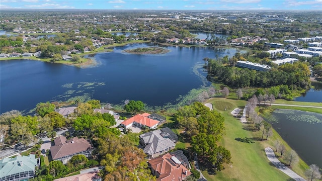 birds eye view of property featuring a residential view and a water view