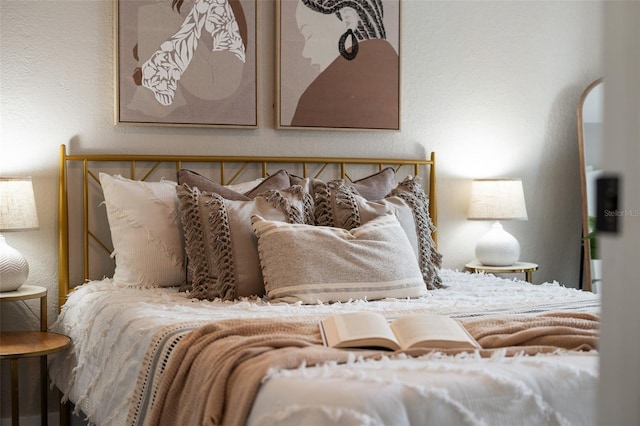 bedroom with a textured wall