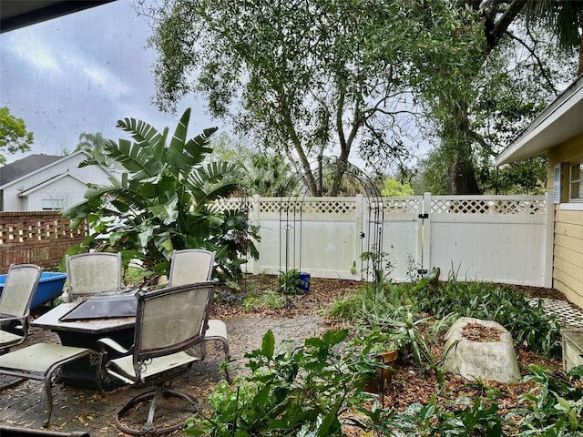 view of yard with a gate and a fenced backyard