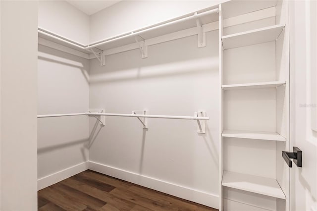 walk in closet with wood finished floors