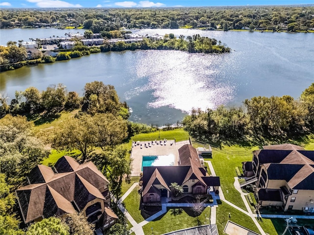 aerial view featuring a water view