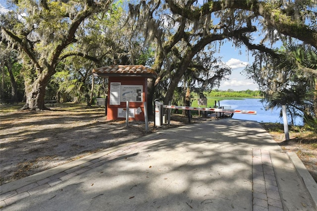 exterior space with a water view