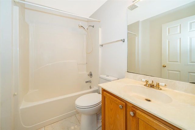 full bath featuring vanity, toilet, and bathing tub / shower combination