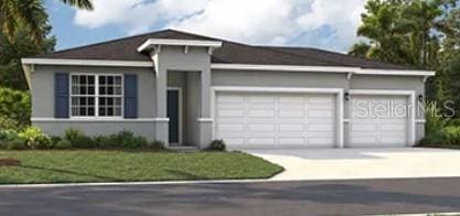 ranch-style home featuring stucco siding, driveway, and an attached garage