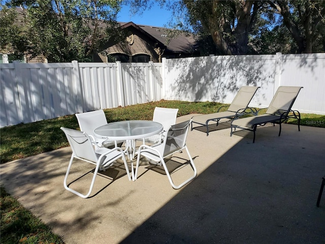 view of patio / terrace featuring outdoor dining area and a fenced backyard