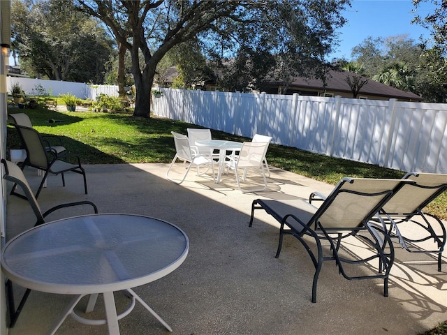 view of patio / terrace featuring outdoor dining area and a fenced backyard