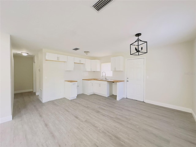 unfurnished living room featuring a sink, visible vents, baseboards, and light wood-style flooring