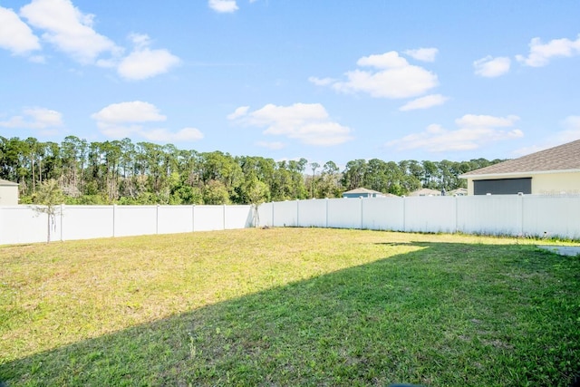 view of yard with a fenced backyard