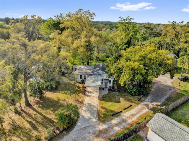 bird's eye view featuring a forest view