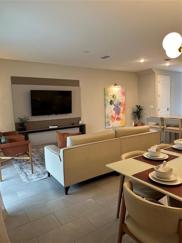 living room featuring recessed lighting