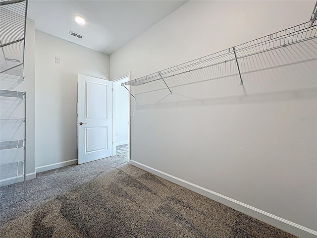 walk in closet with visible vents and carpet flooring