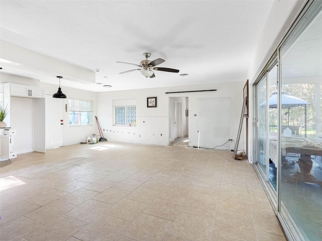 living room with ceiling fan