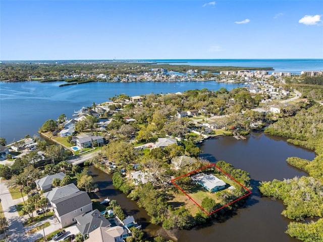 aerial view with a water view