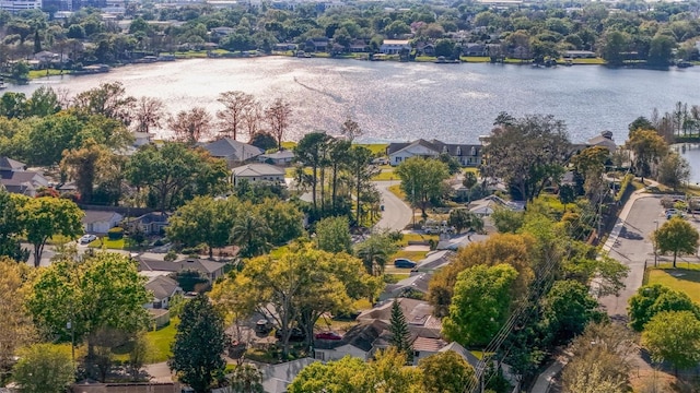 birds eye view of property featuring a residential view and a water view