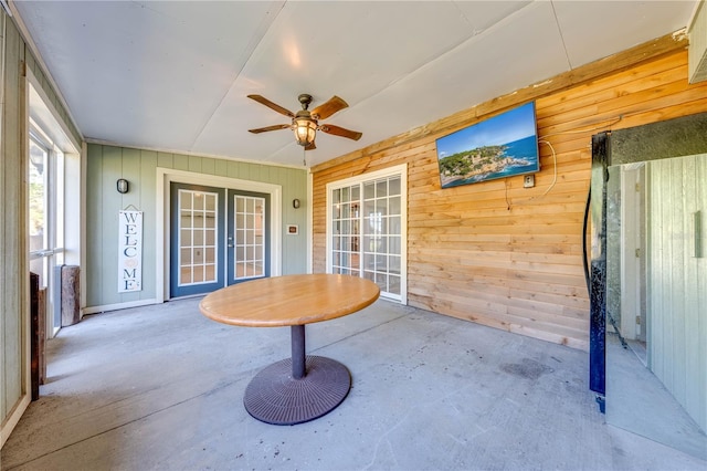 view of patio featuring french doors and ceiling fan