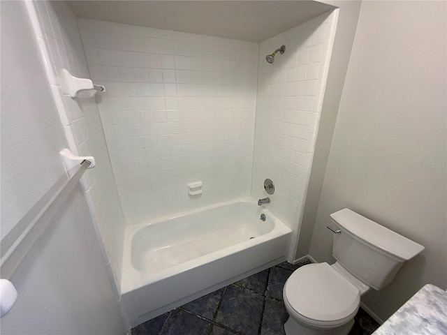 full bath with baseboards, toilet, and shower / bathtub combination