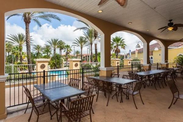 122 Capri Dr, Davenport, FL 33897 - view of patio with ceiling fan, outdoor dining area, and fence