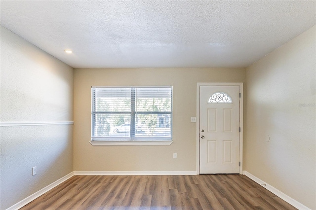 entryway with wood finished floors, a wealth of natural light, and baseboards