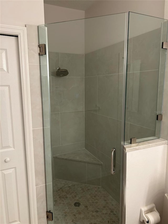 bathroom with a stall shower