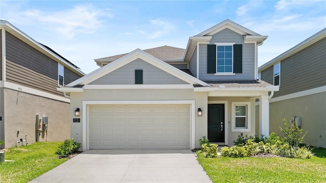 132 Adventure Ave, Davenport, FL 33837 - view of front facade featuring a garage, roof with shingles, driveway, and stucco siding