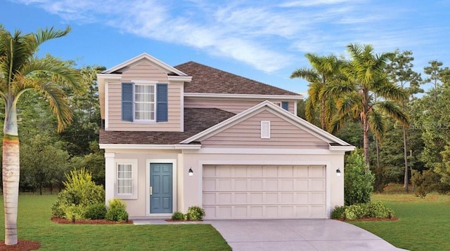 132 Adventure Ave, Davenport, FL 33837 - traditional-style home with a garage, concrete driveway, a front yard, and a shingled roof