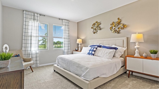 bedroom with baseboards and carpet floors