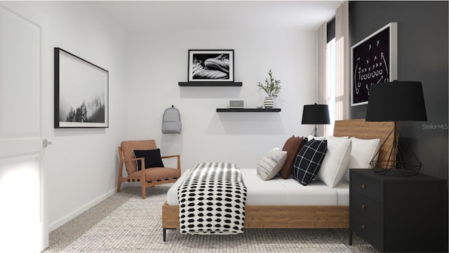 bedroom with carpet flooring and baseboards