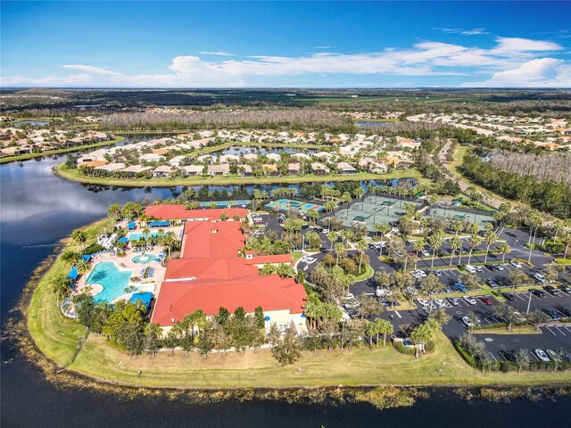 aerial view with a water view