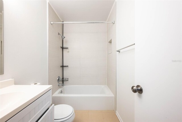 full bathroom with toilet, shower / washtub combination, and vanity